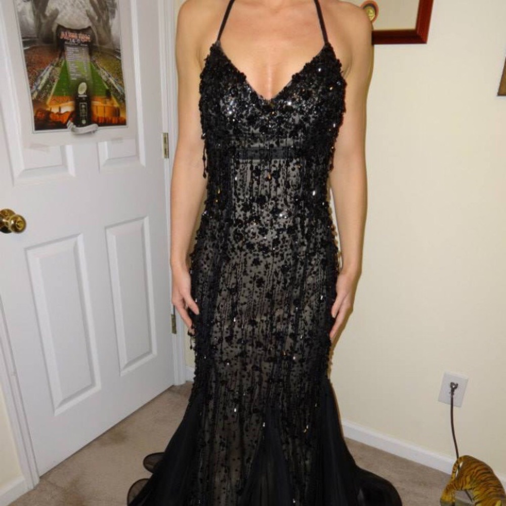 Black, sequined Jovani gown- mermaid fit
